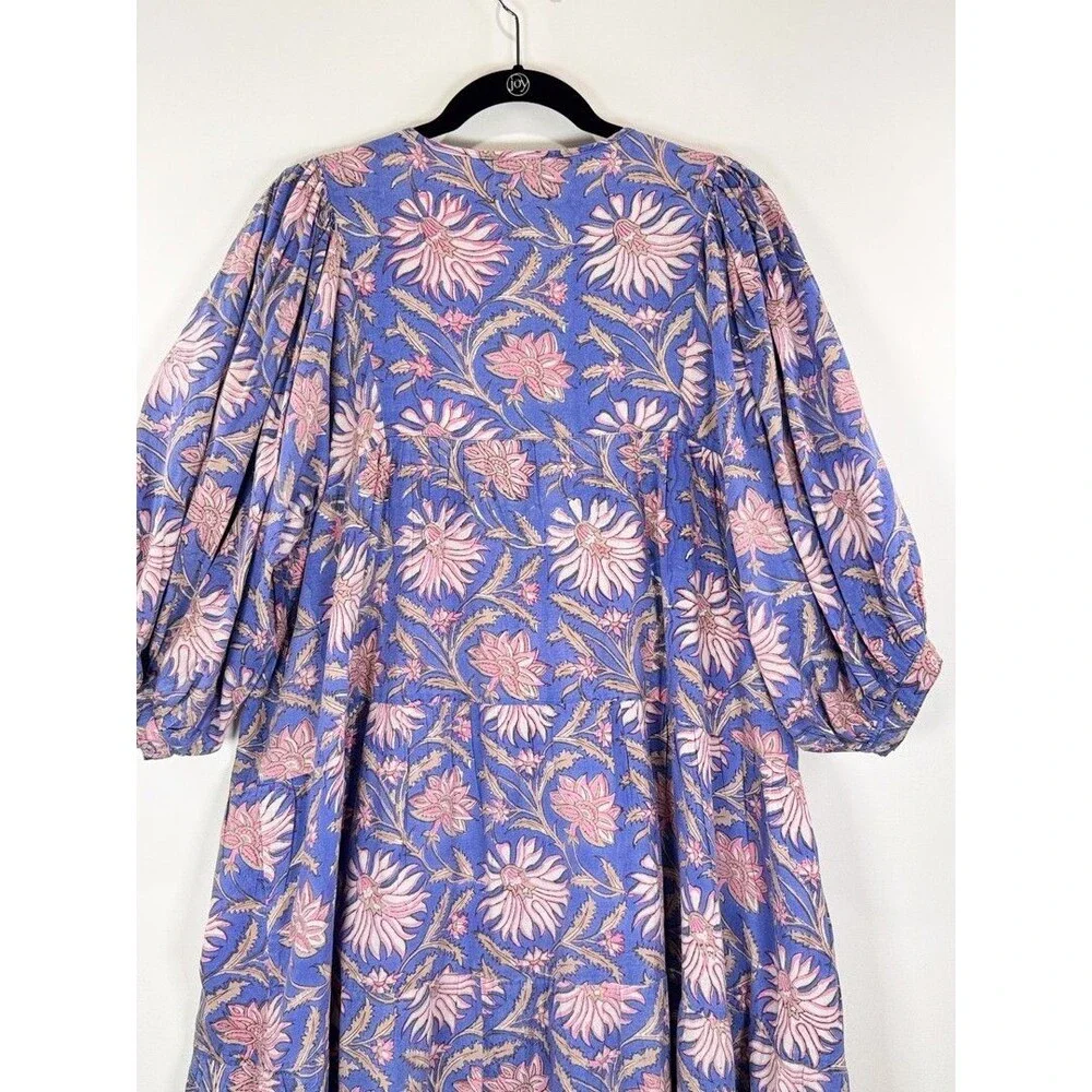 Karni Womens Dress Purple Mini Floral V Neck Puffed A Line Babydoll Boho Large - Picture 10 of 12